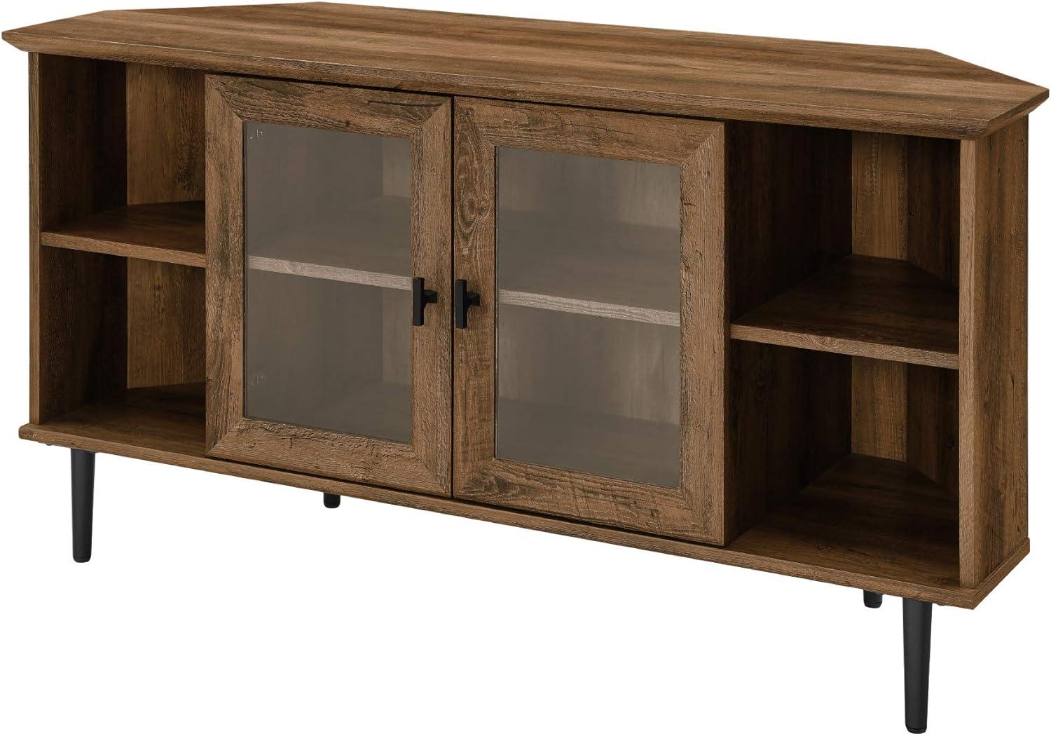 image:imageWalker Edison Modern Wood Corner Universal TV Stand with Open Shelves Glass Cabinet Doors Storage for TVs up to 55 Flat Screen Living Room Storage Entertainment Center 48 Inch Rustic OakRustic Oak
