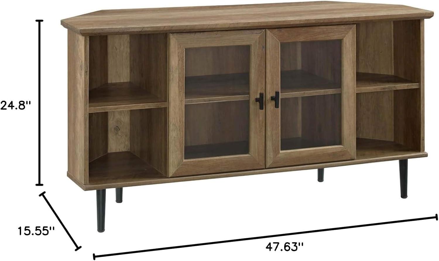 image:imageWalker Edison Modern Wood Corner Universal TV Stand with Open Shelves Glass Cabinet Doors Storage for TVs up to 55 Flat Screen Living Room Storage Entertainment Center 48 Inch Rustic OakRustic Oak