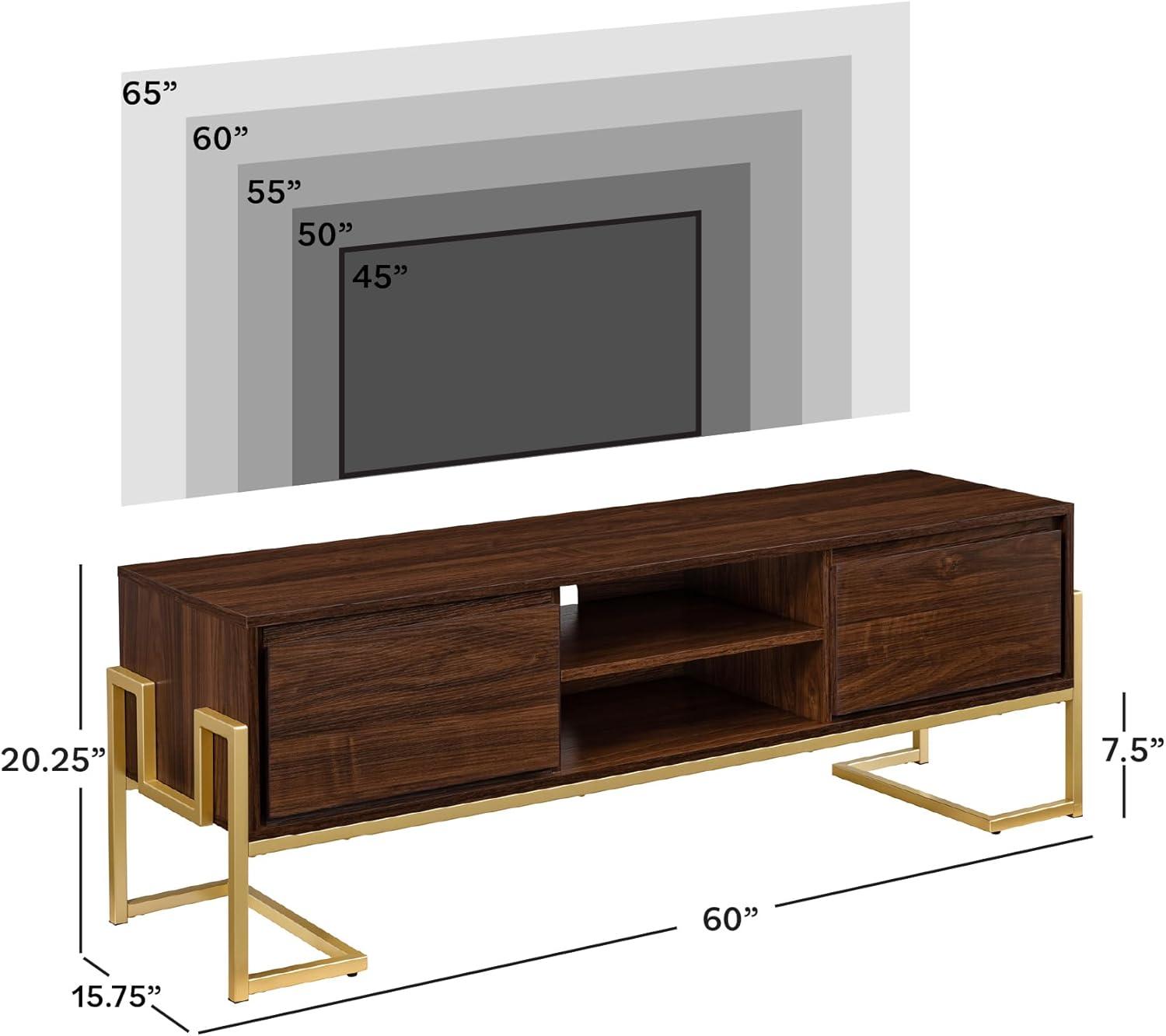 image:imageWalker Edison Simone Contemporary GoldFrame Storage TV Stand for TVs up to 65 Inches 60 Inch Dark Walnut