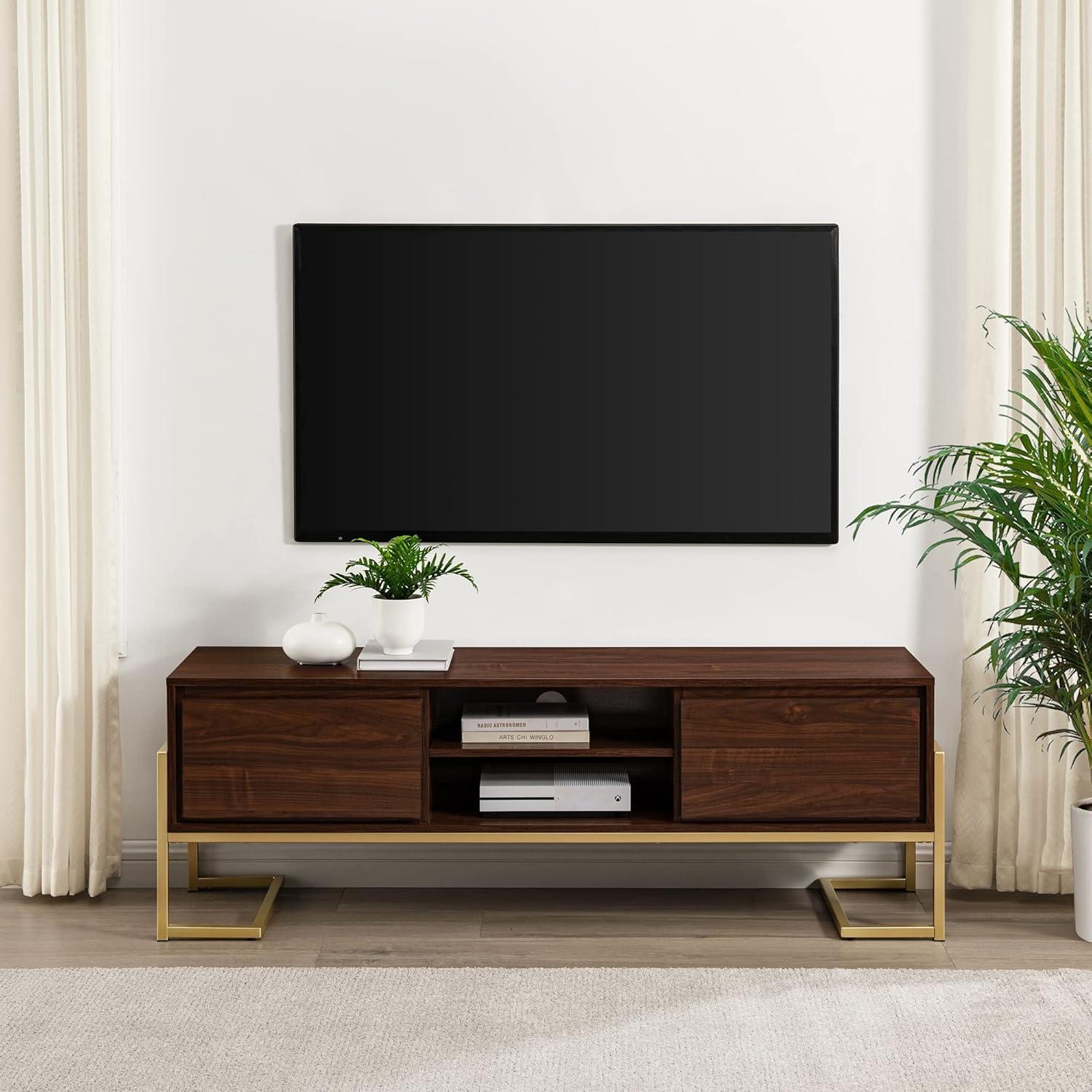 image:imageWalker Edison Simone Contemporary GoldFrame Storage TV Stand for TVs up to 65 Inches 60 Inch Dark Walnut