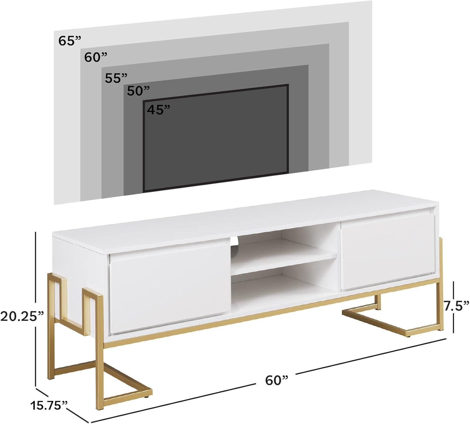 image:imageWalker Edison Simone Contemporary GoldFrame Storage TV Stand for TVs up to 65 Inches 60 Inch Solid White