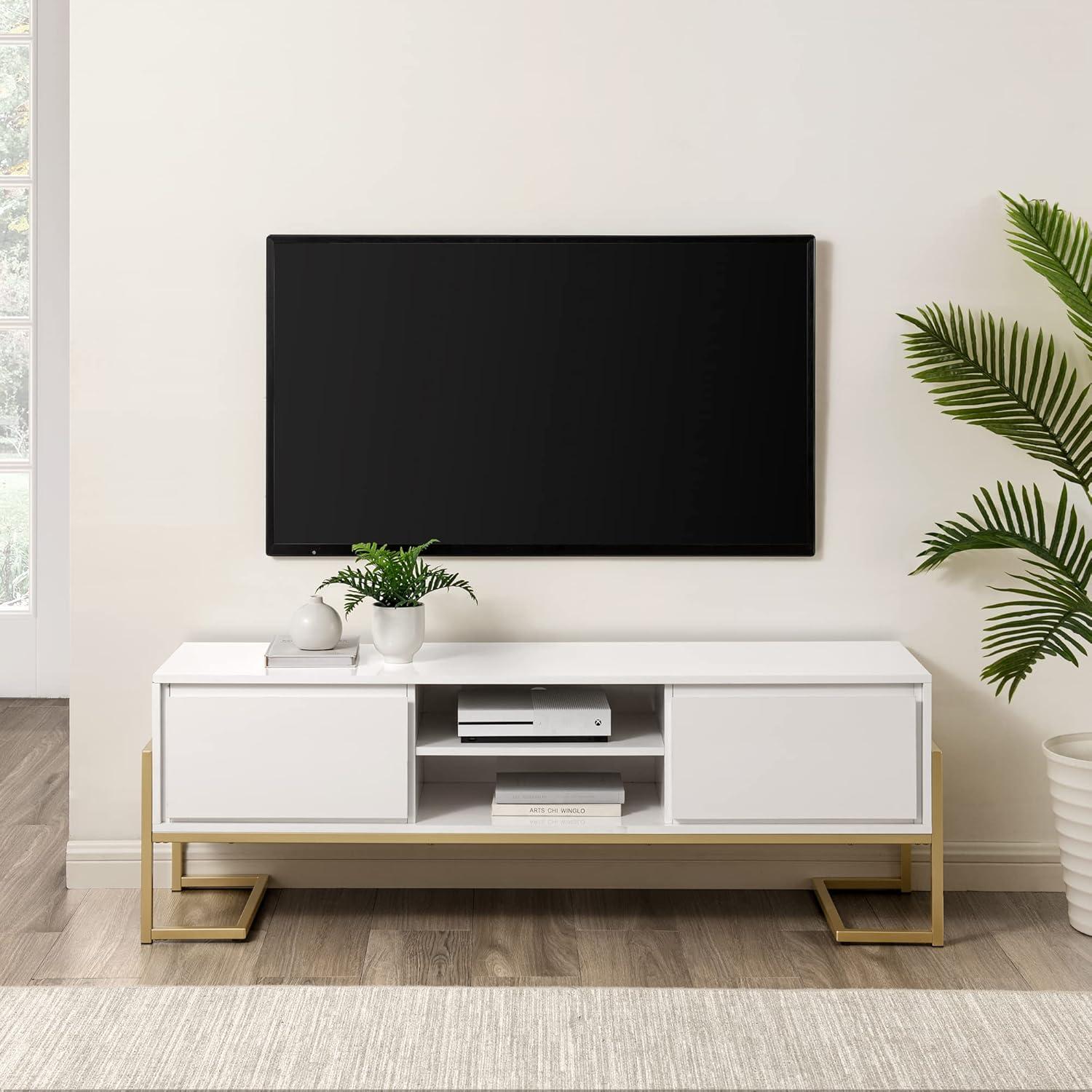 image:imageWalker Edison Simone Contemporary GoldFrame Storage TV Stand for TVs up to 65 Inches 60 Inch Solid White
