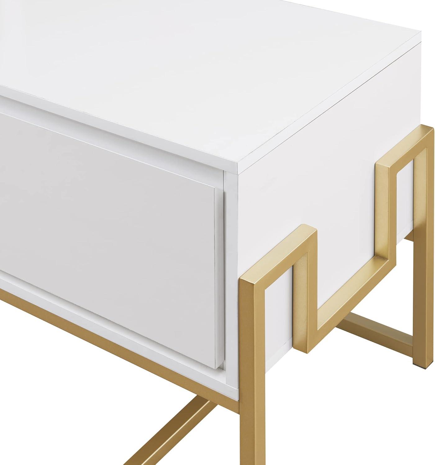 image:imageWalker Edison Simone Contemporary GoldFrame Storage TV Stand for TVs up to 65 Inches 60 Inch Solid White