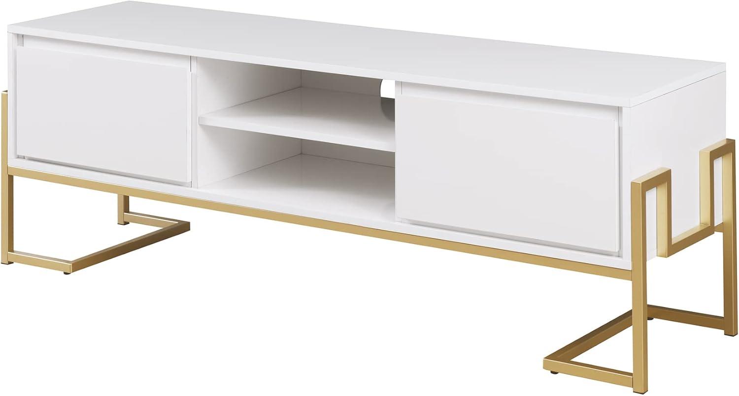 image:imageWalker Edison Simone Contemporary GoldFrame Storage TV Stand for TVs up to 65 Inches 60 Inch Solid White