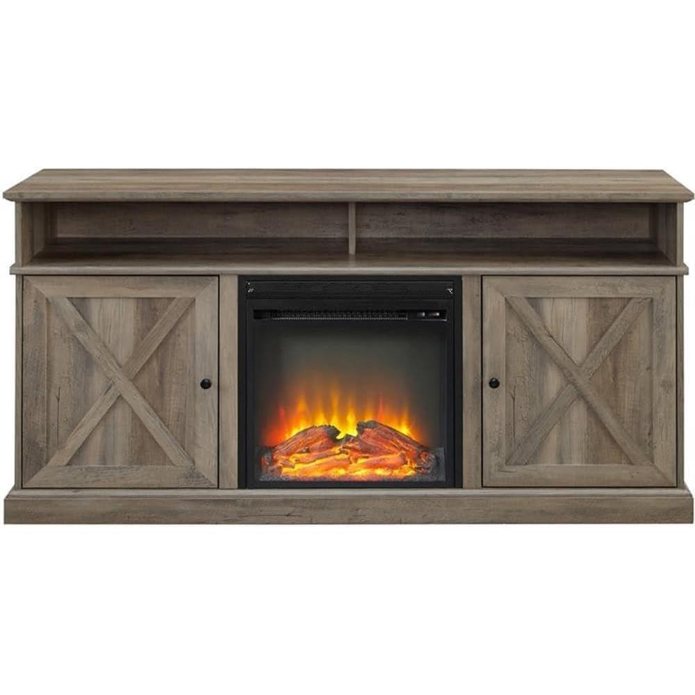 image:imageWalker Edison Atticus Farmhouse Tall X Barn Door Fireplace Stand for TVs up to 65 Inches Grey Wash