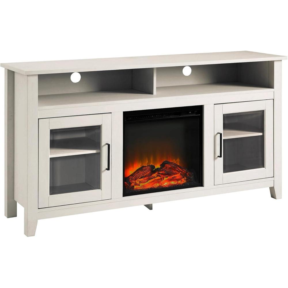 image:imageWalker Edison Glenwood Rustic Farmhouse Glass Door Highboy Fireplace TV Stand for TVs up to 65 Inches 58 Inch DriftwoodBrushed White