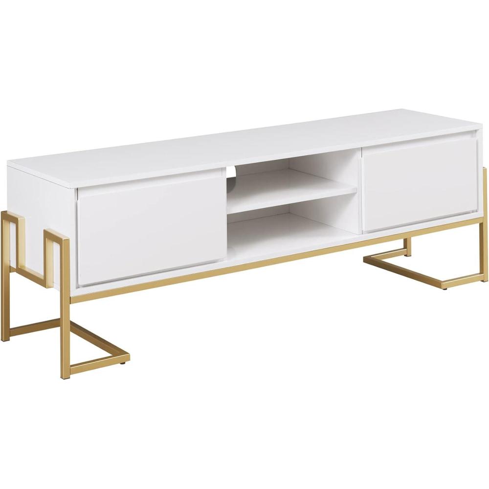 image:imageWalker Edison Simone Contemporary GoldFrame Storage TV Stand for TVs up to 65 Inches 60 Inch Solid White