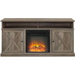 Walker Edison Atticus Farmhouse Tall X Barn Door Fireplace Stand for TVs up to 65 Inches, Grey Wash