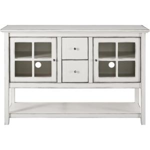 Walker Edison Charlotte Classic Glass Door Storage Buffet, 52 Inch, White(Antique White)