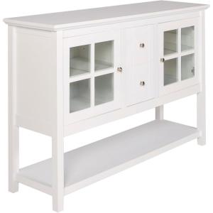 Walker Edison Charlotte Classic Glass Door Storage Buffet, 52 Inch, White(White)