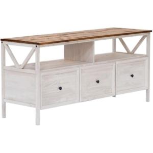 Walker Edison Clara Modern Farmhouse Two Tone Storage TV Stand for TVs up to 65 Inches 60 Inch Reclaimed Barnwood and White Wash