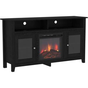 Walker Edison Glenwood Rustic Farmhouse Glass Door Highboy Fireplace TV Stand for TVs up to 65 Inches, 58 Inch, Driftwood(Black)