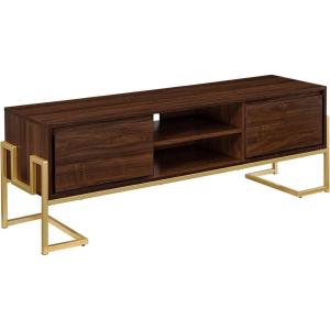 Walker Edison Simone Contemporary Gold-Frame Storage TV Stand for TVs up to 65 Inches 60 Inch Dark Walnut