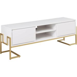 Walker Edison Simone Contemporary Gold-Frame Storage TV Stand for TVs up to 65 Inches 60 Inch Solid White