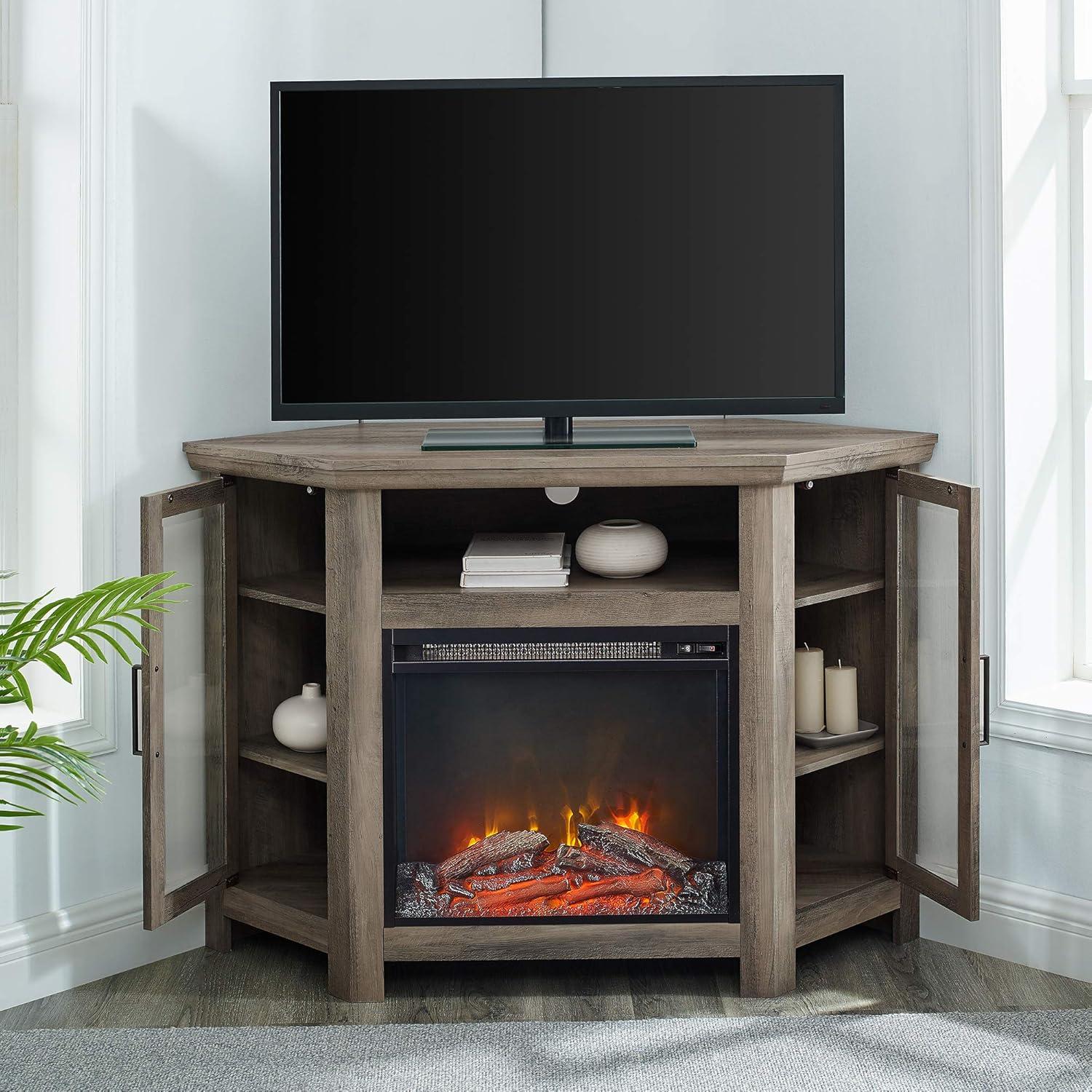 image:imageWalker Edison Alcott Classic Glass Door Fireplace Corner TV Stand for TVs up to 55 Inches 48 Inch EspressoGrey Wash