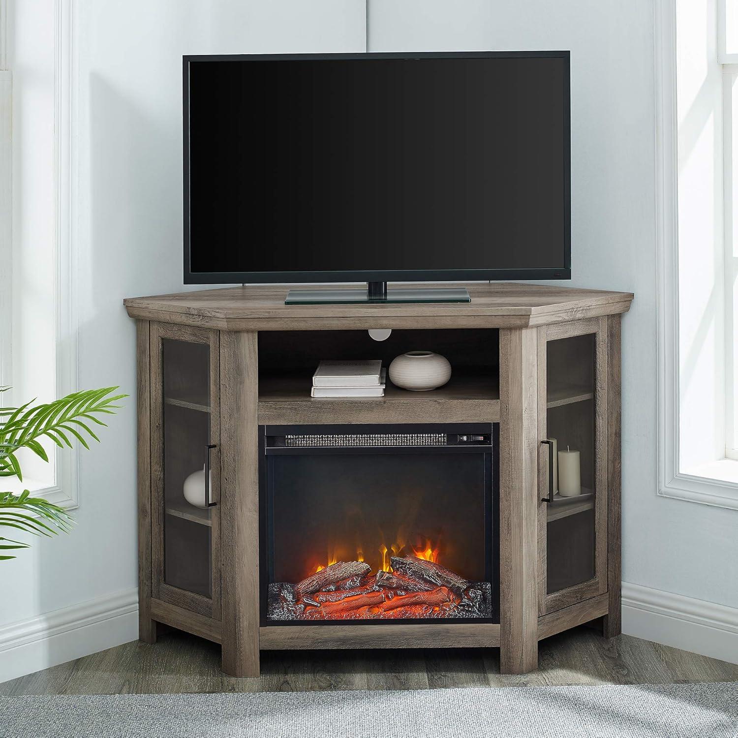 image:imageWalker Edison Alcott Classic Glass Door Fireplace Corner TV Stand for TVs up to 55 Inches 48 Inch EspressoGrey Wash