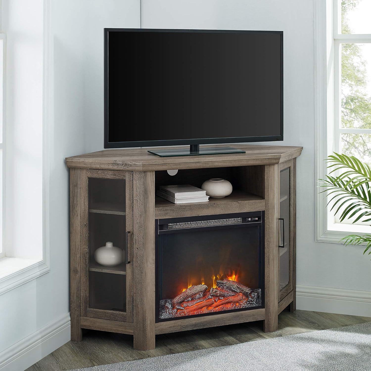 image:imageWalker Edison Alcott Classic Glass Door Fireplace Corner TV Stand for TVs up to 55 Inches 48 Inch EspressoGrey Wash
