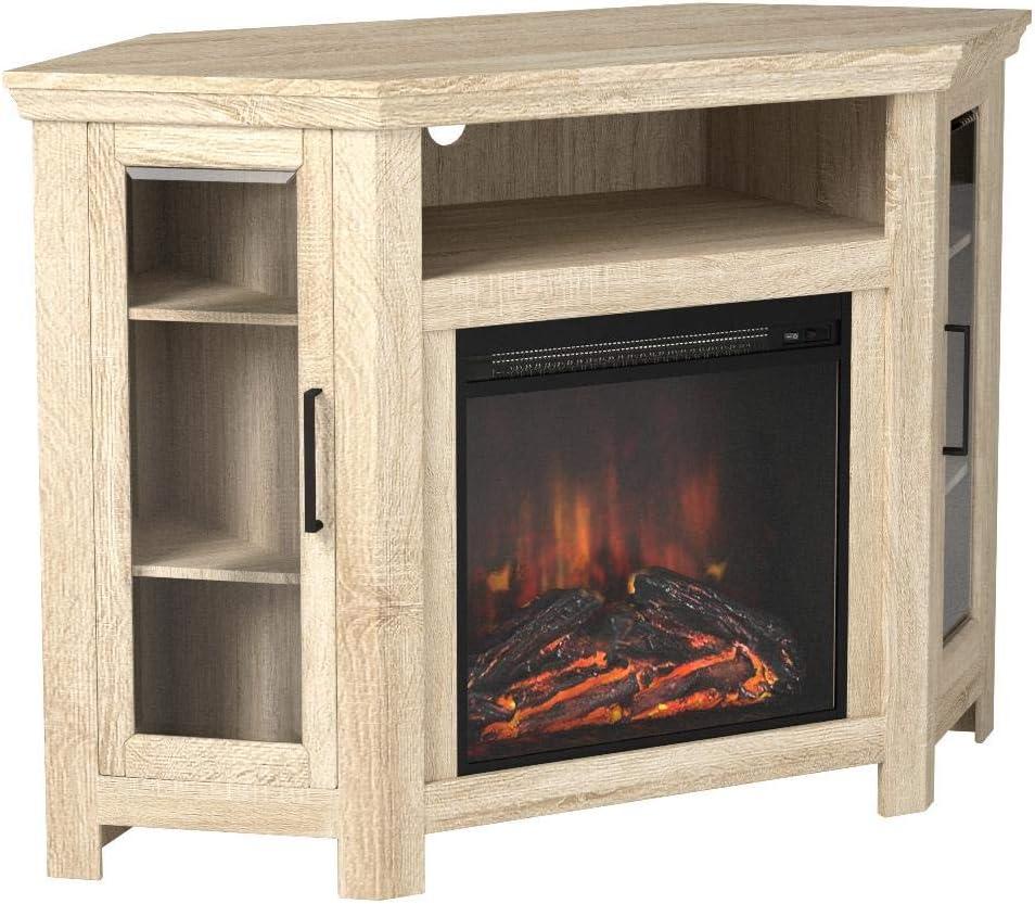 image:imageWalker Edison Alcott Classic Glass Door Fireplace Corner TV Stand for TVs up to 55 Inches 48 Inch EspressoWhite Oak