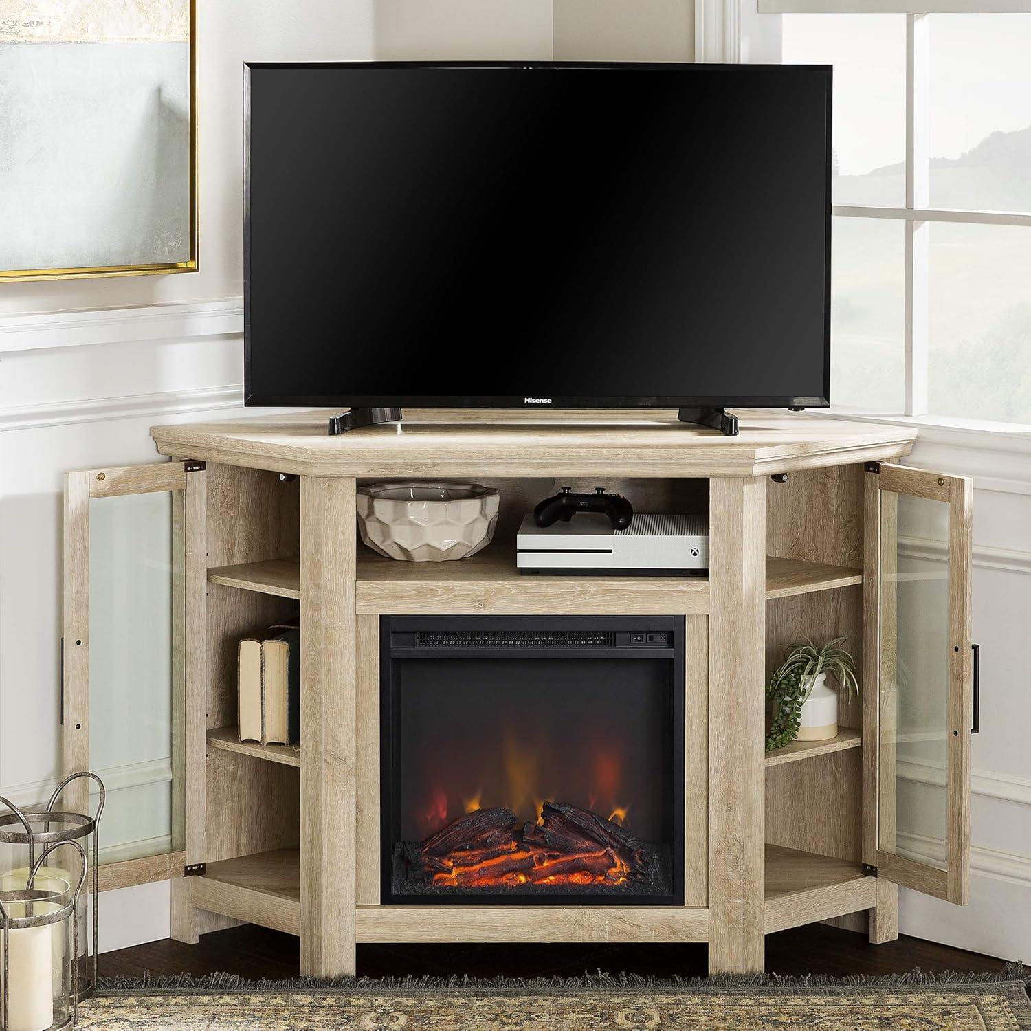 image:imageWalker Edison Alcott Classic Glass Door Fireplace Corner TV Stand for TVs up to 55 Inches 48 Inch EspressoWhite Oak