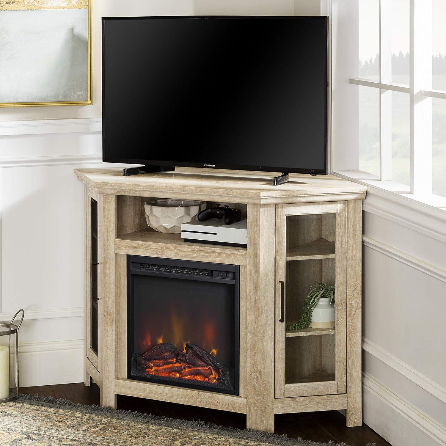 image:imageWalker Edison Alcott Classic Glass Door Fireplace Corner TV Stand for TVs up to 55 Inches 48 Inch EspressoWhite Oak