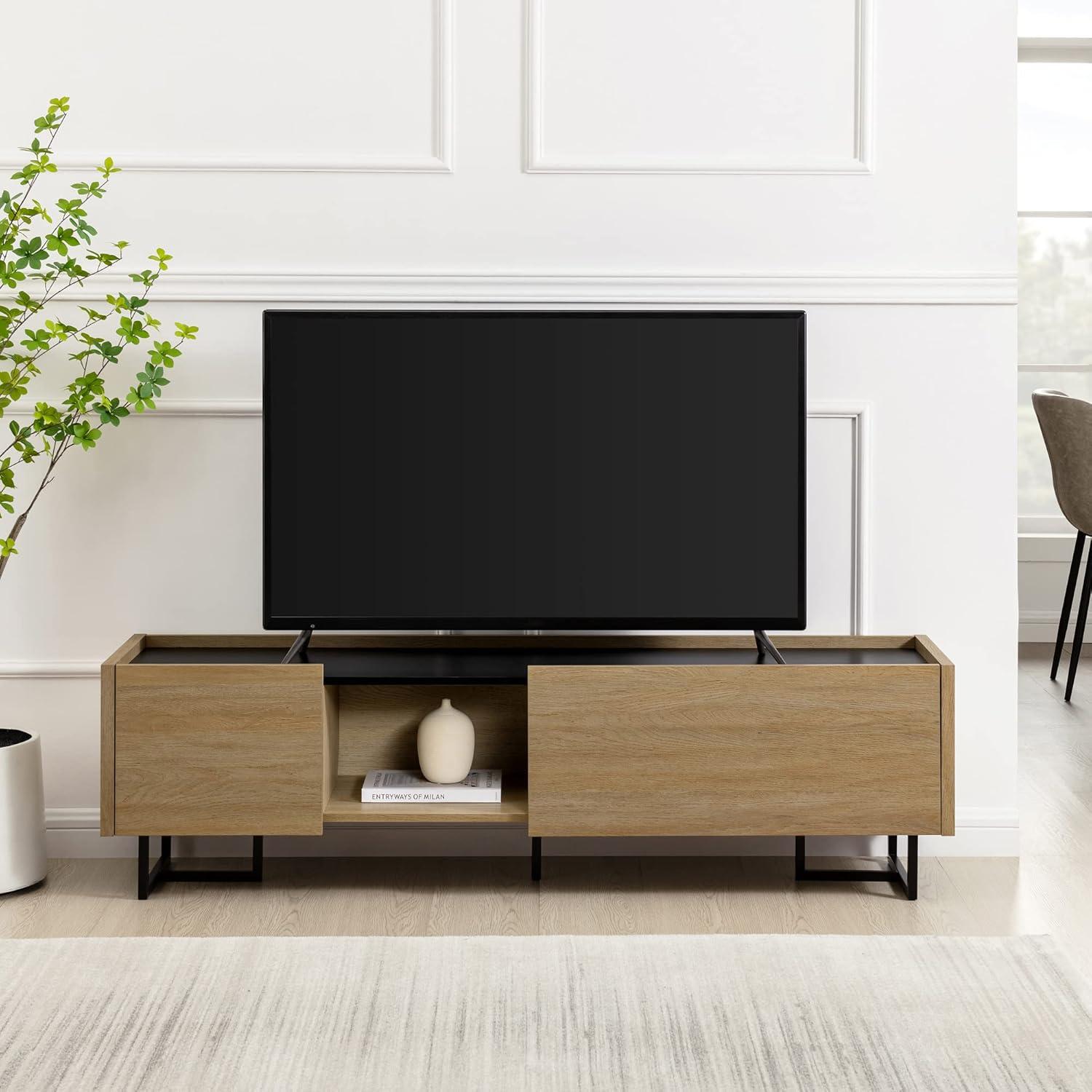 image:imageWalker Edison Rowan Contemporary Wood and Faux Marble Low DropDown Door TV Stand for TVs up to 65 Inches 63 Inch Coastal Oak
