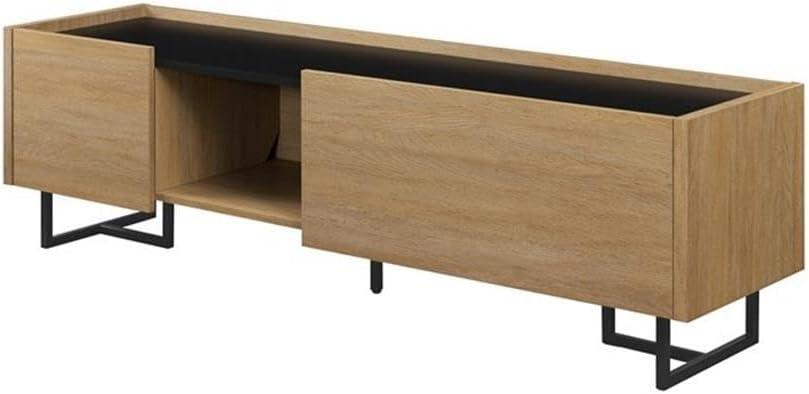 image:imageWalker Edison Rowan Contemporary Wood and Faux Marble Low DropDown Door TV Stand for TVs up to 65 Inches 63 Inch Coastal Oak