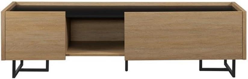 image:imageWalker Edison Rowan Contemporary Wood and Faux Marble Low DropDown Door TV Stand for TVs up to 65 Inches 63 Inch Coastal Oak