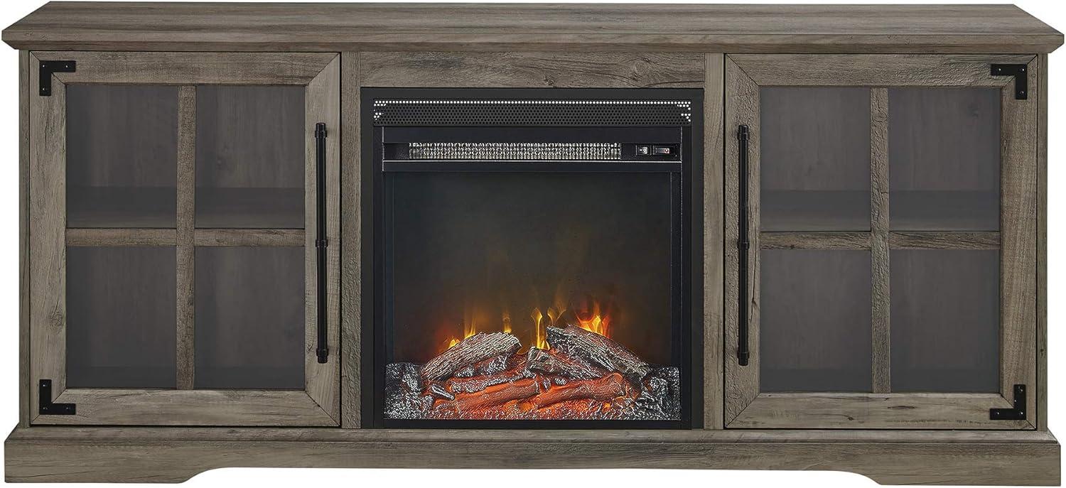image:imageWalker Edison Rustic Farmhouse Wood and Glass Fireplace TV Stand with 2 Cabinet Doors for TVs up to 65 60 Inch Grey