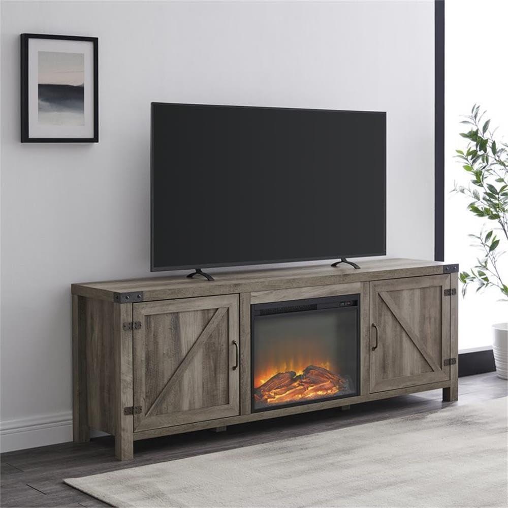 image:imageWalker Edison Sayer Modern Farmhouse Barn Door Fireplace Stand for TVs up to 80 Inches 70 Inch Grey Wash