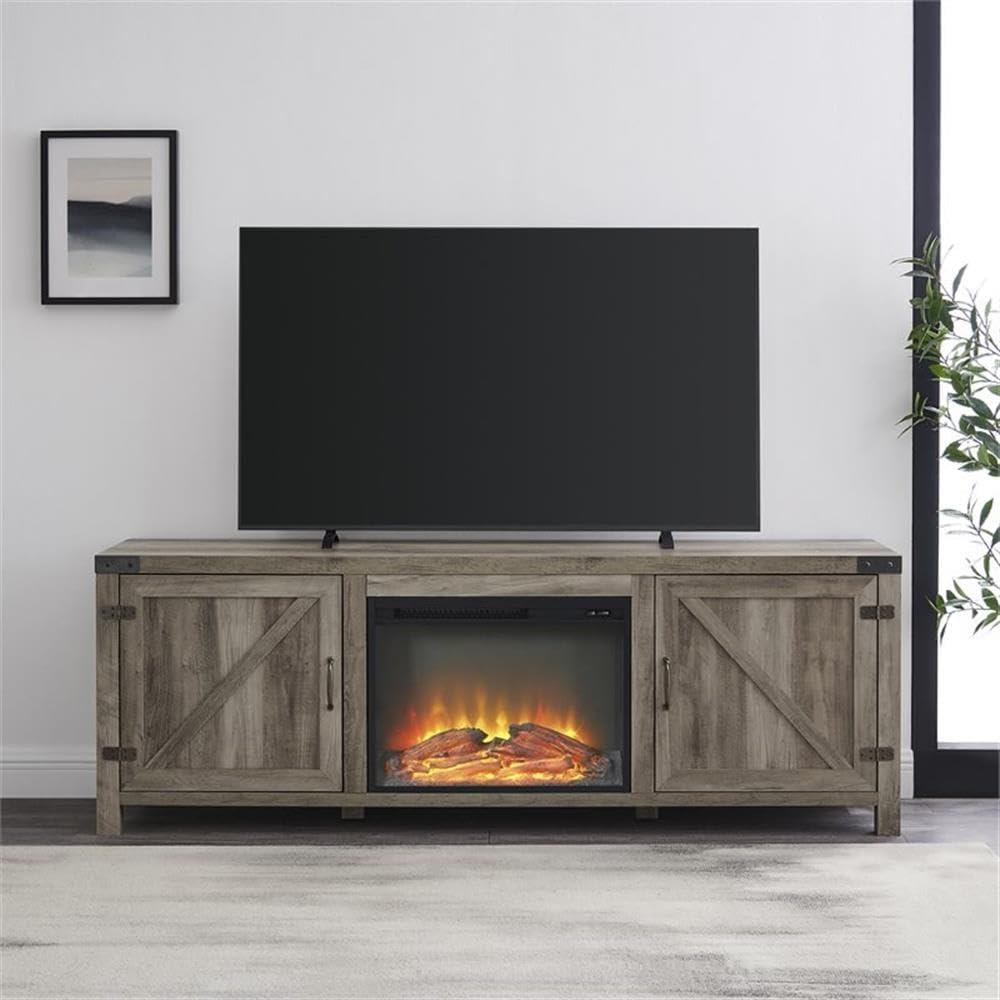 image:imageWalker Edison Sayer Modern Farmhouse Barn Door Fireplace Stand for TVs up to 80 Inches 70 Inch Grey Wash