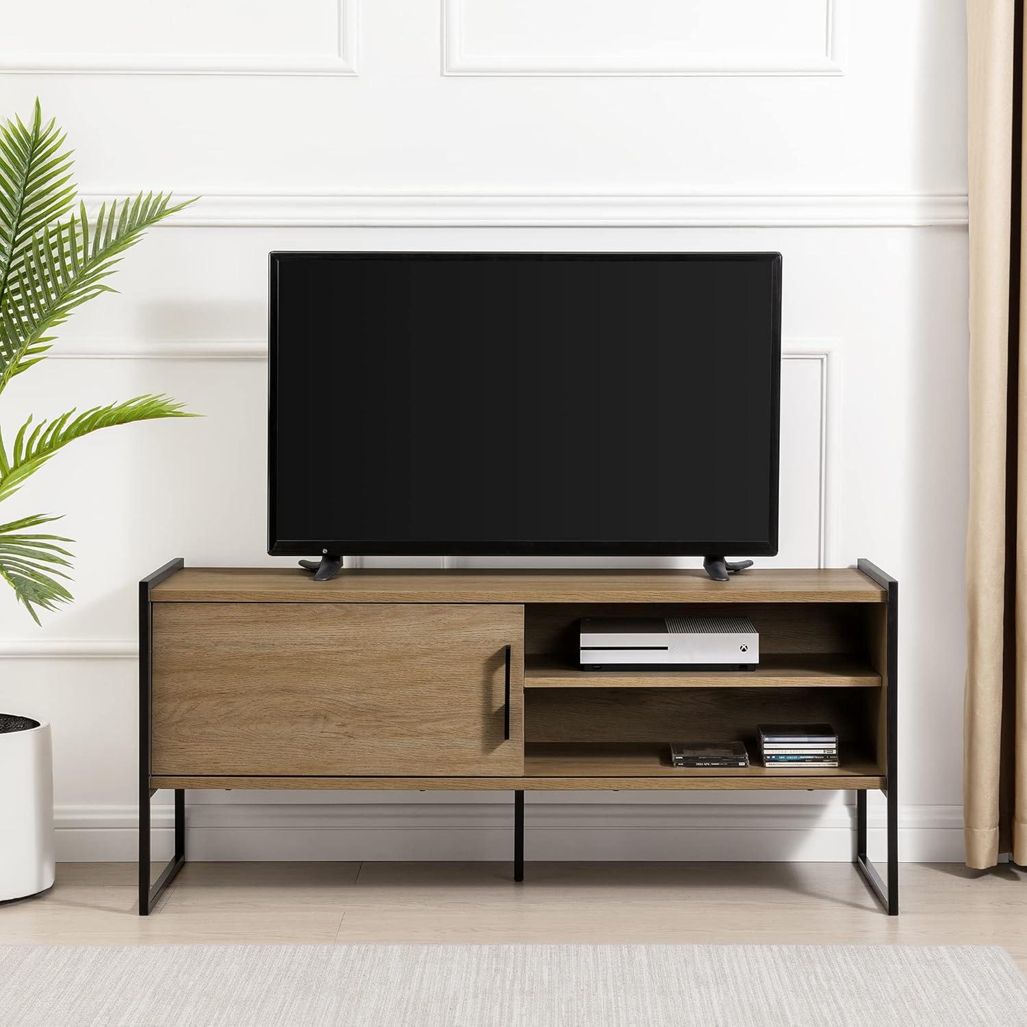 image:imageWalker Edison Tierra Contemporary Minimalist MetalLeg Low TV Stand for TVs up to 50 Inches 48 Inch Coastal Oak