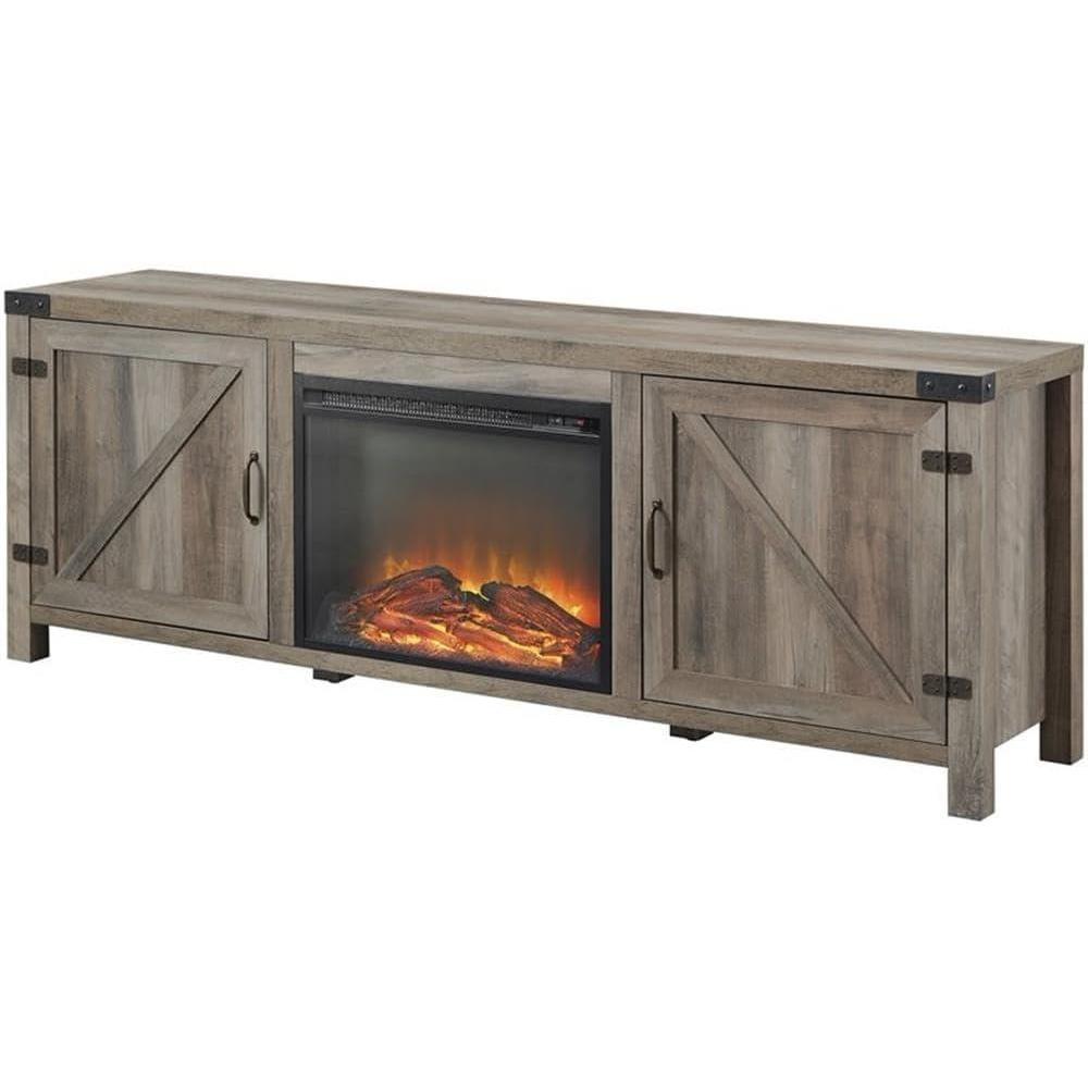 image:imageWalker Edison Sayer Modern Farmhouse Barn Door Fireplace Stand for TVs up to 80 Inches 70 Inch Grey Wash