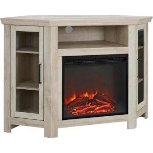 Walker Edison Alcott Classic Glass Door Fireplace Corner TV Stand for TVs up to 55 Inches, 48 Inch, Espresso(White Oak)