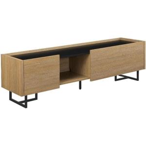 Walker Edison Rowan Contemporary Wood and Faux Marble Low Drop-Down Door TV Stand for TVs up to 65 Inches 63 Inch Coastal Oak
