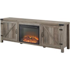 Walker Edison Sayer Modern Farmhouse Barn Door Fireplace Stand for TVs up to 80 Inches, 70 Inch, Grey Wash