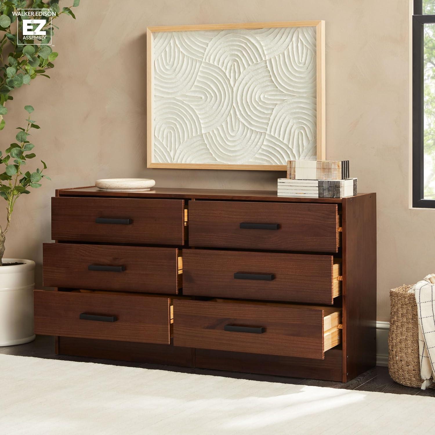 image:imageWalker Edison Easy Assembly Solid Wood 6Drawer Dresser with Handles Walnut