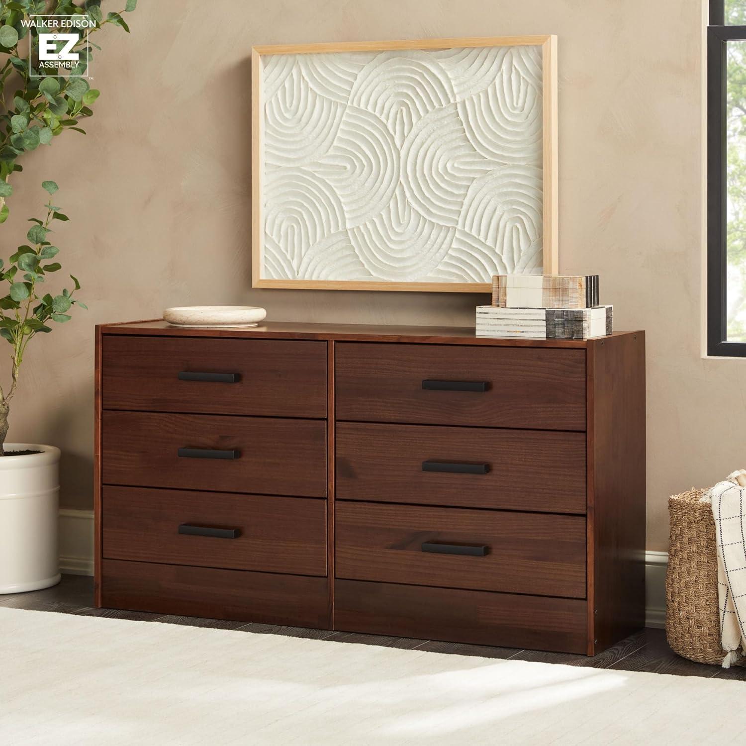 image:imageWalker Edison Easy Assembly Solid Wood 6Drawer Dresser with Handles Walnut
