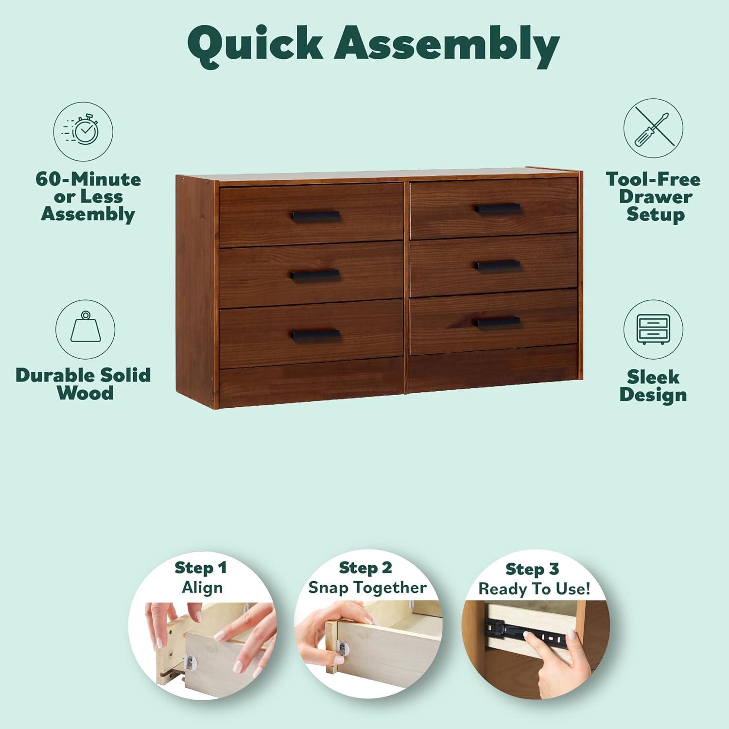 image:imageWalker Edison Easy Assembly Solid Wood 6Drawer Dresser with Handles Walnut