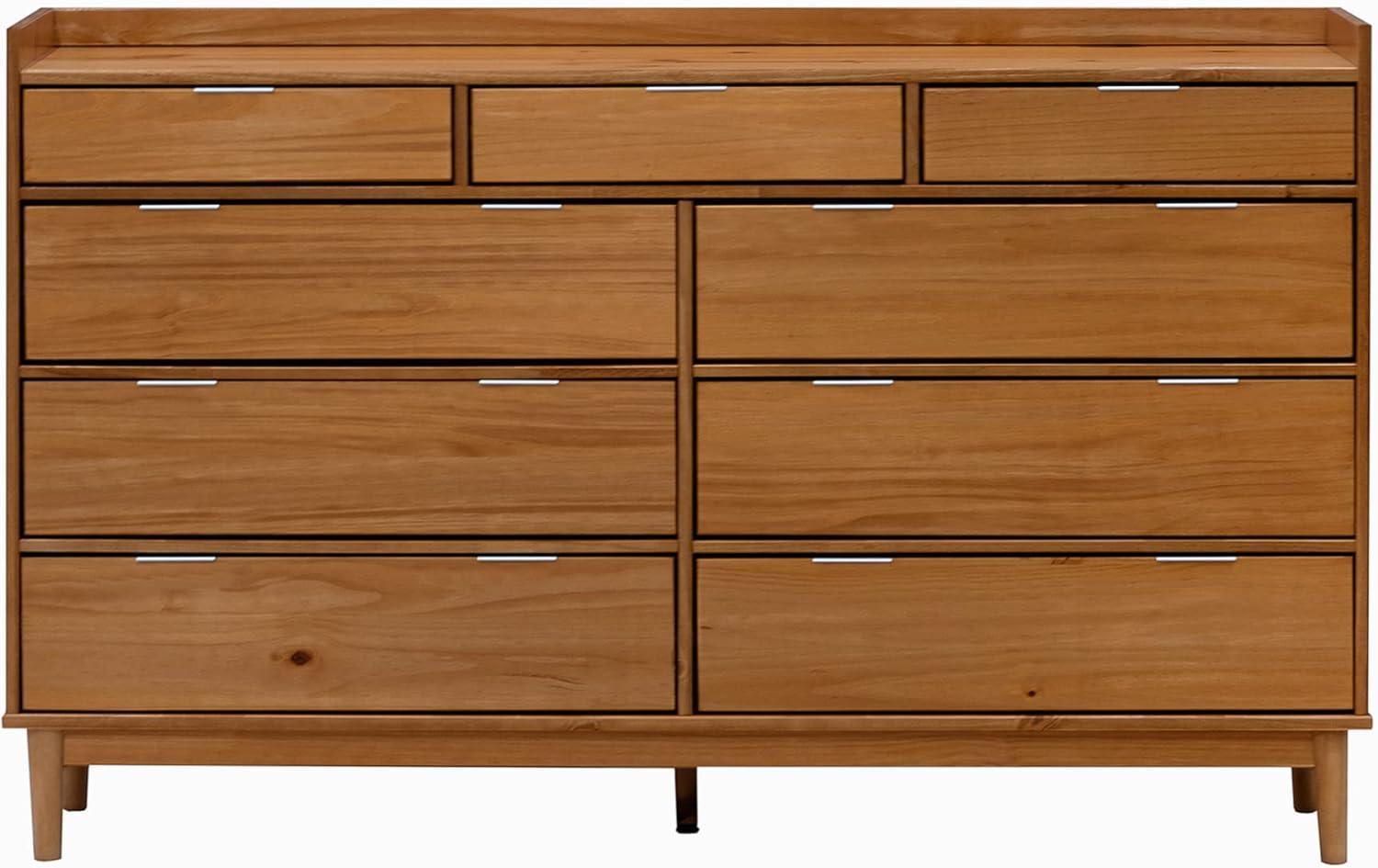 image:imageWalker Edison Blythe MidCentury Modern TrayTop Solid Wood 9Drawer Dresser 60 Inch WhiteCaramel