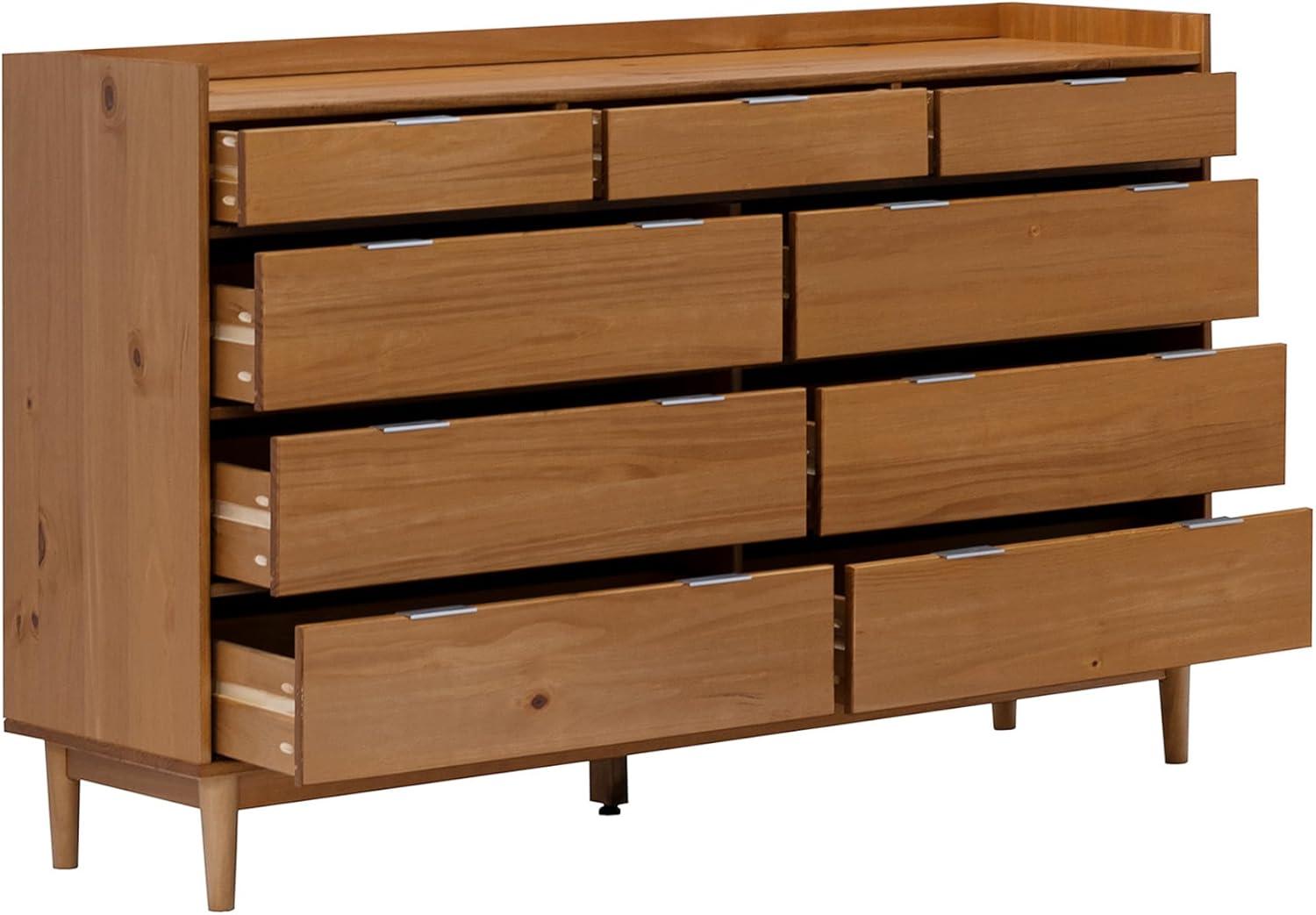 image:imageWalker Edison Blythe MidCentury Modern TrayTop Solid Wood 9Drawer Dresser 60 Inch WhiteCaramel