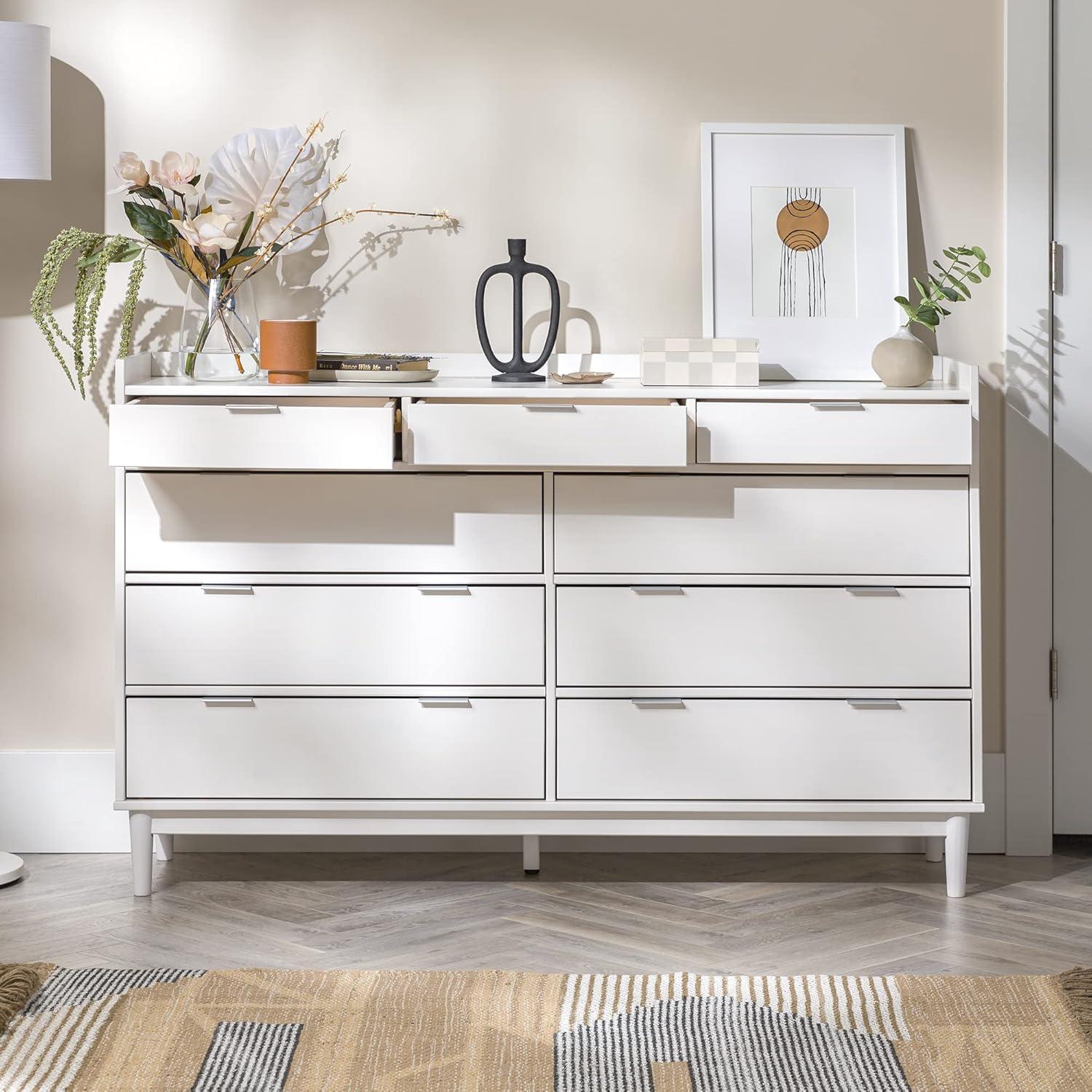 image:imageWalker Edison Blythe MidCentury Modern TrayTop Solid Wood 9Drawer Dresser 60 Inch WhiteWhite