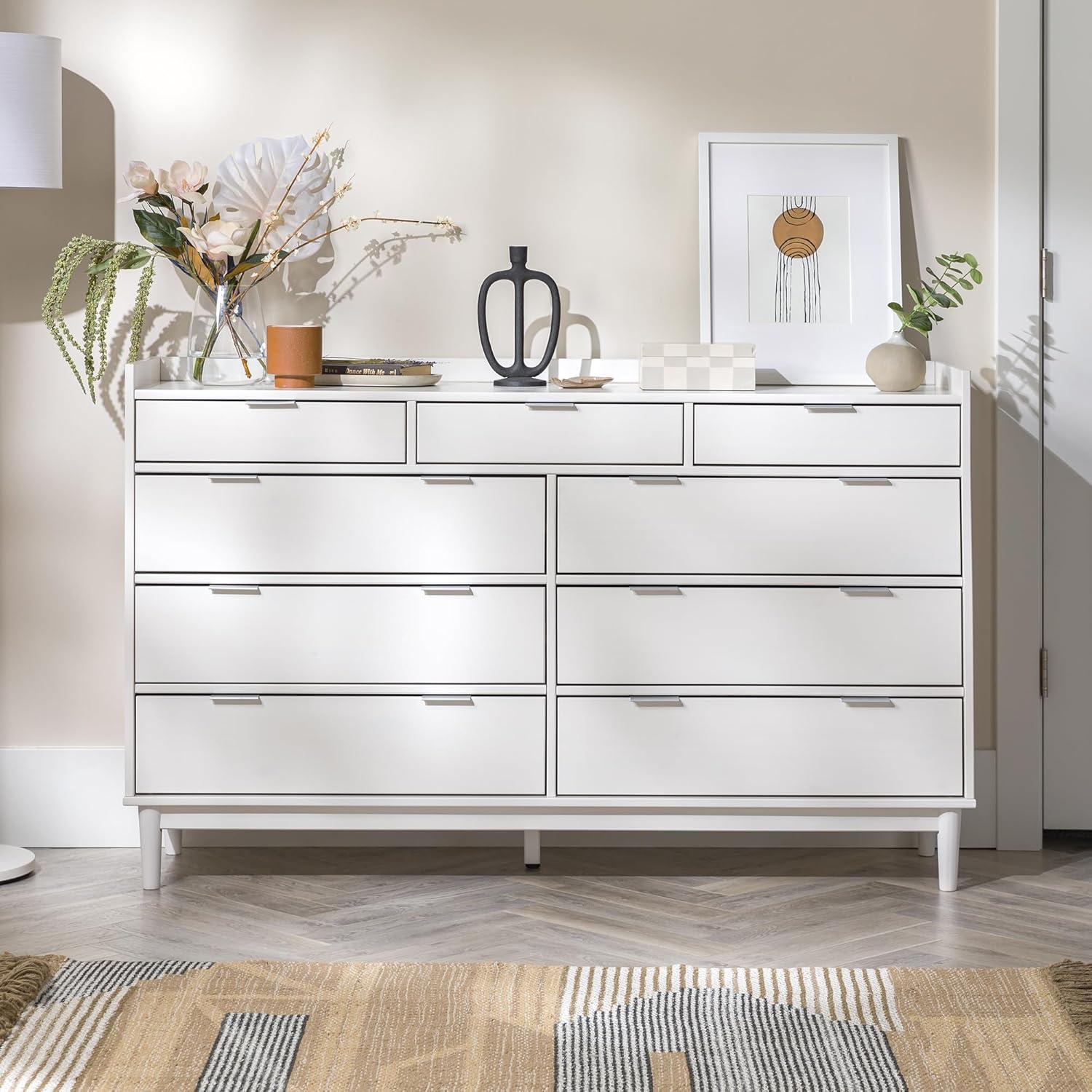 image:imageWalker Edison Blythe MidCentury Modern TrayTop Solid Wood 9Drawer Dresser 60 Inch WhiteWhite