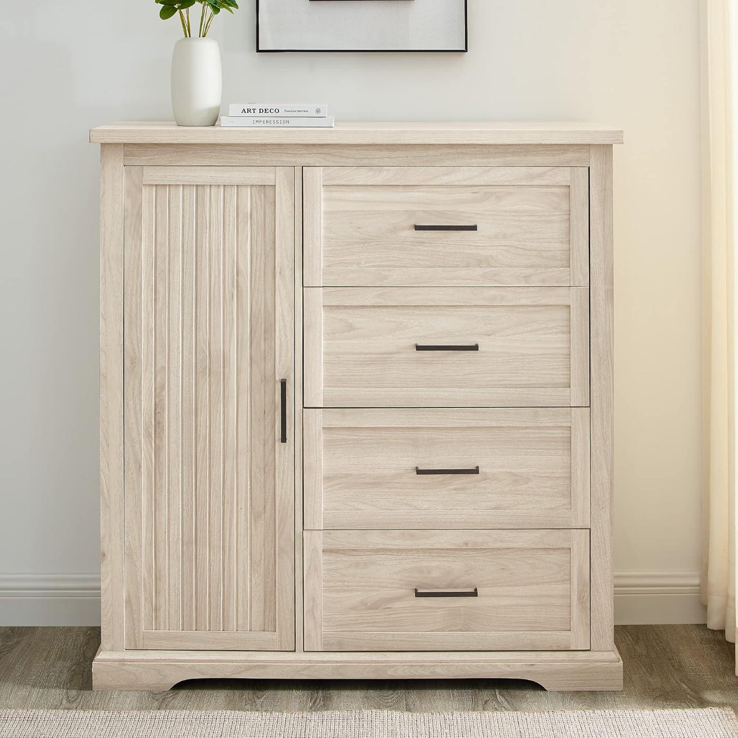 image:imageWalker Edison Coronado Coastal Style 4 Drawer Grooved Door Storage Chest 45 Inch Dark WalnutBirch