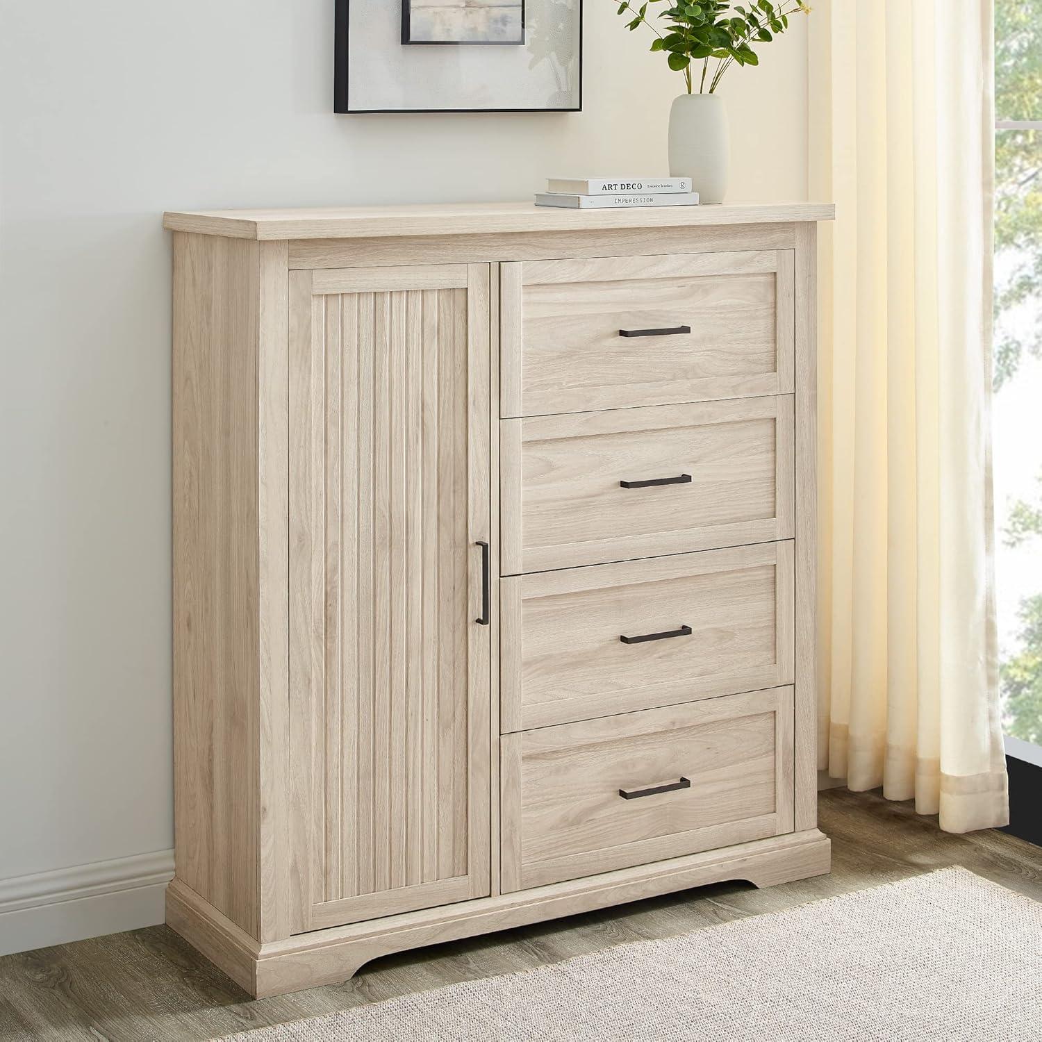image:imageWalker Edison Coronado Coastal Style 4 Drawer Grooved Door Storage Chest 45 Inch Dark WalnutBirch