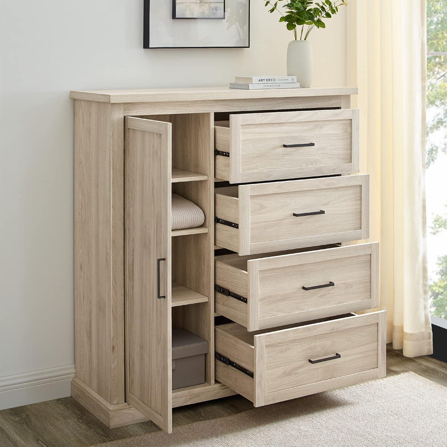 image:imageWalker Edison Coronado Coastal Style 4 Drawer Grooved Door Storage Chest 45 Inch Dark WalnutBirch