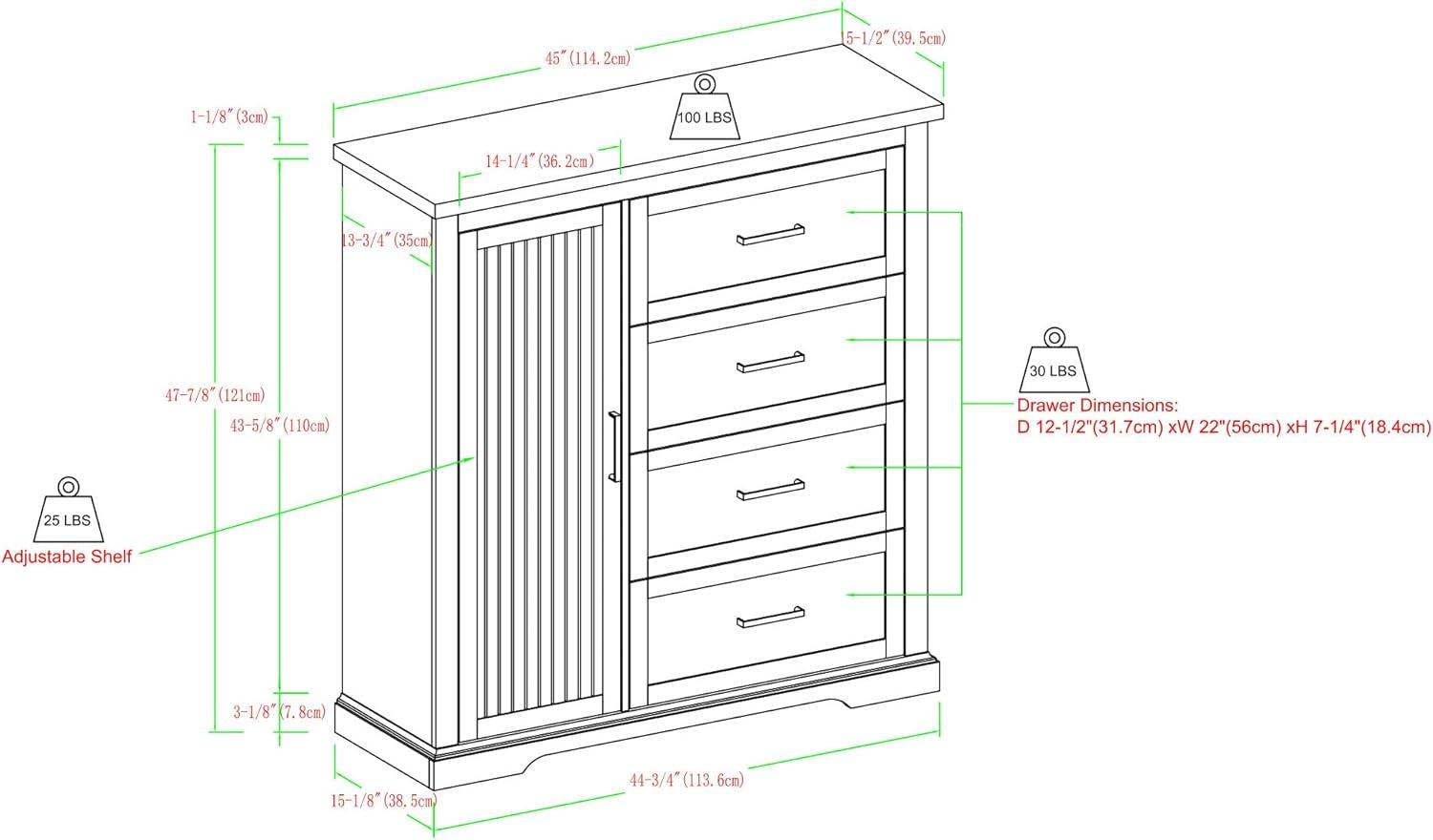 image:imageWalker Edison Coronado Coastal Style 4 Drawer Grooved Door Storage Chest 45 Inch Dark WalnutBirch