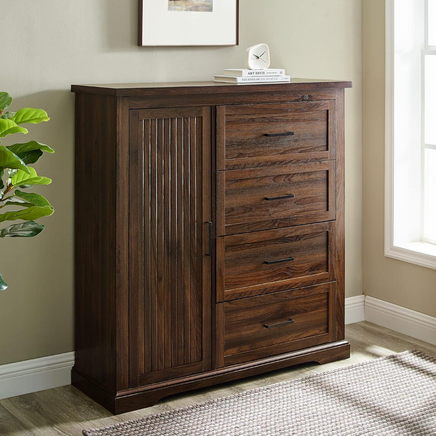 image:imageWalker Edison Coronado Coastal Style 4 Drawer Grooved Door Storage Chest 45 Inch Dark WalnutDark Walnut