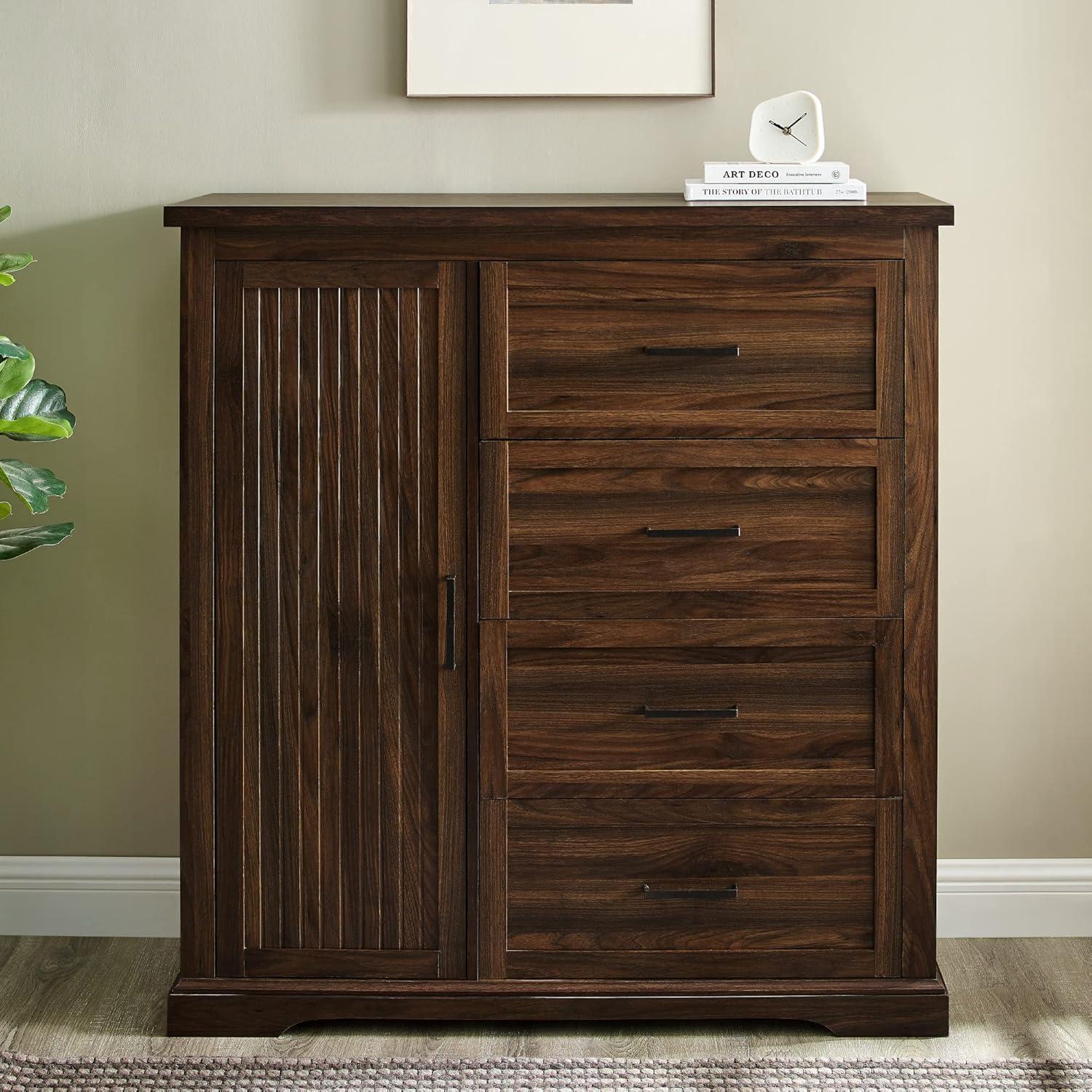 image:imageWalker Edison Coronado Coastal Style 4 Drawer Grooved Door Storage Chest 45 Inch Dark WalnutDark Walnut