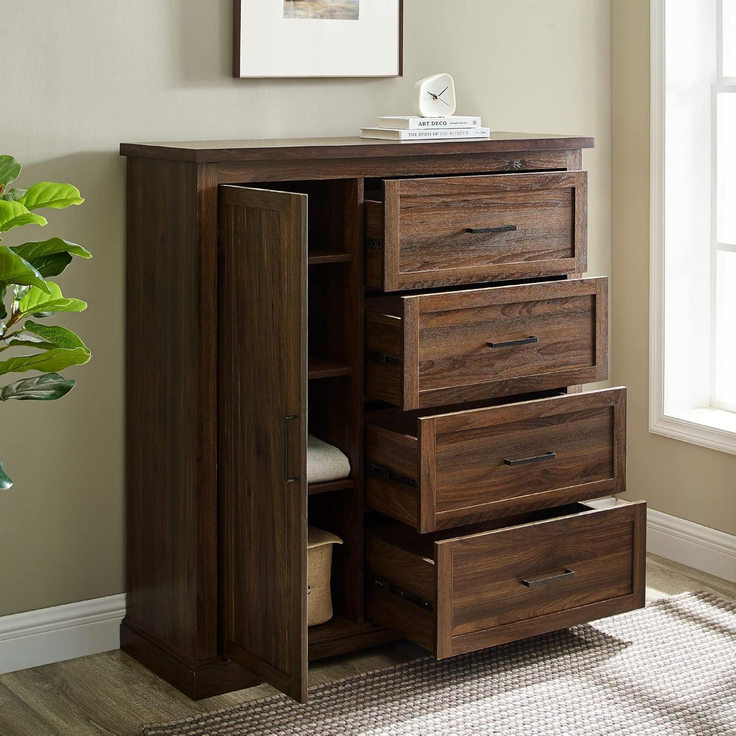 image:imageWalker Edison Coronado Coastal Style 4 Drawer Grooved Door Storage Chest 45 Inch Dark WalnutDark Walnut
