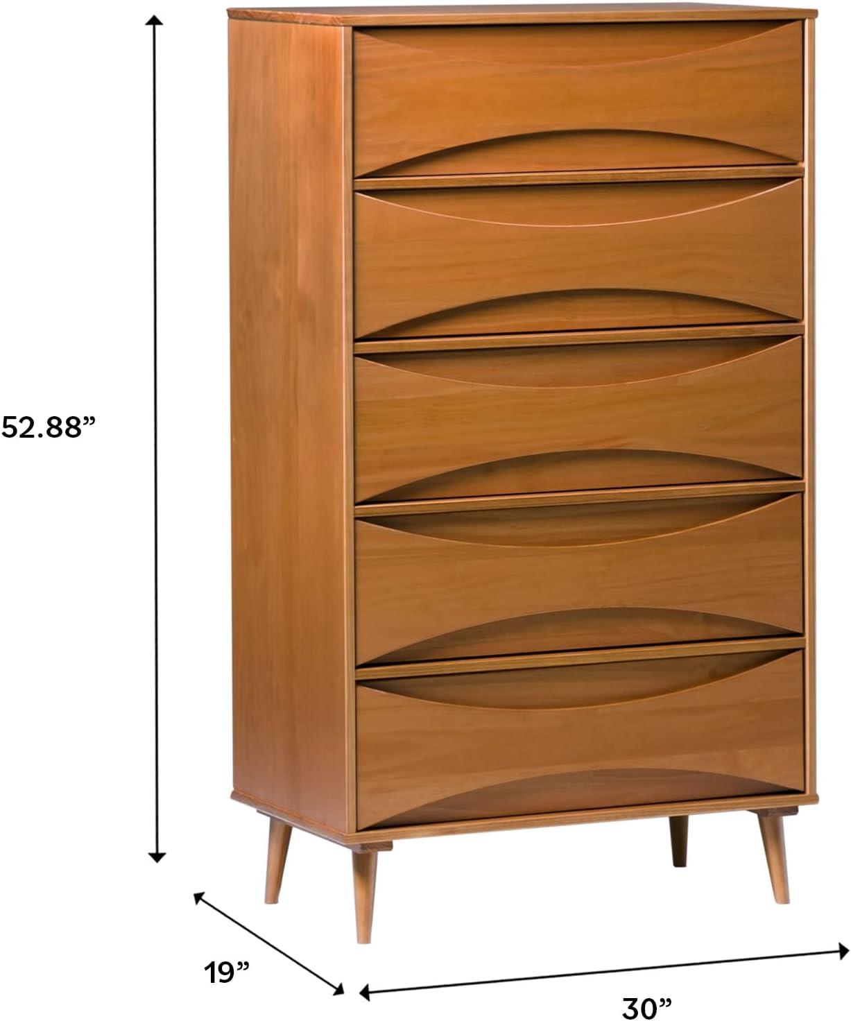 image:imageWalker Edison Lowry MidCentury Modern DetailedDrawer Solid Wood Dresser 30 Inch WalnutCaramel